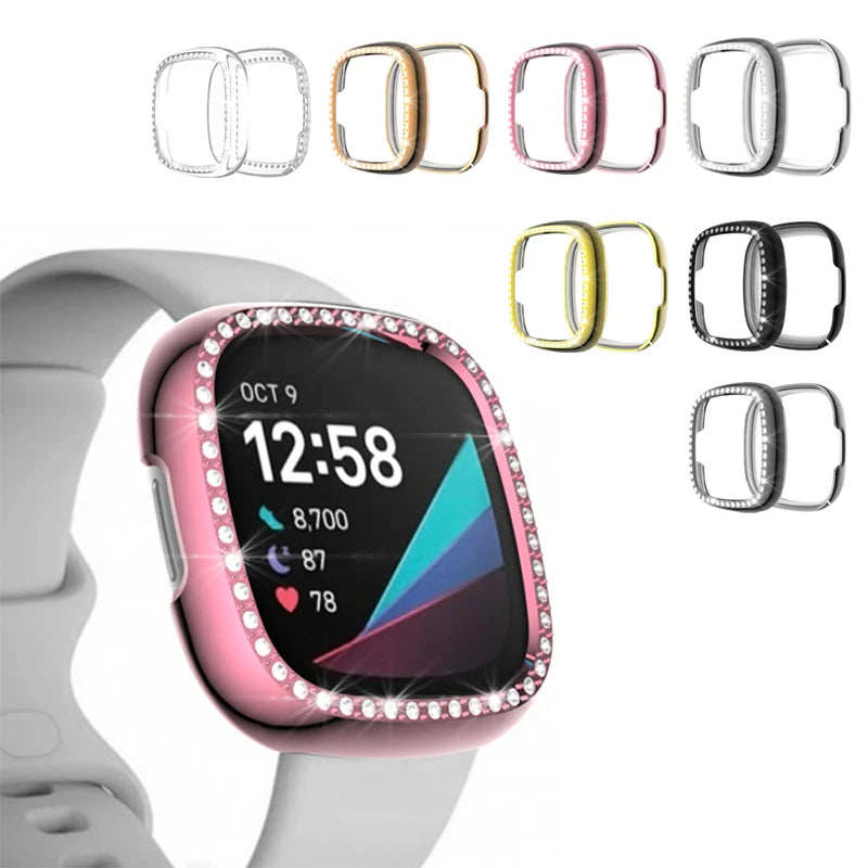Diamond Case Cover For Fitbit Versa 3 band Crystal protective bumper Shell for fitbit sense/ Versa3 watch Shockproof protector
