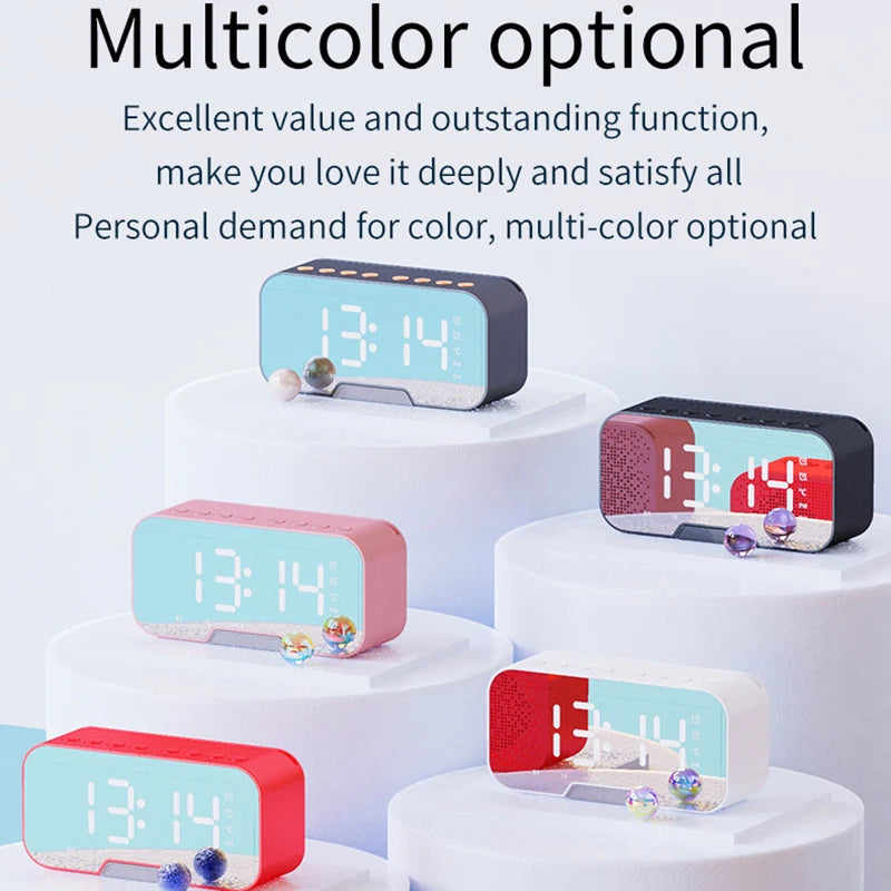 Bluetooth-compatible 5.0 Speaker 3D HIFI Stereo LED Display Mirror Bass Heavy Alarm Clock TF/FM/Aux Radio Music Column Player