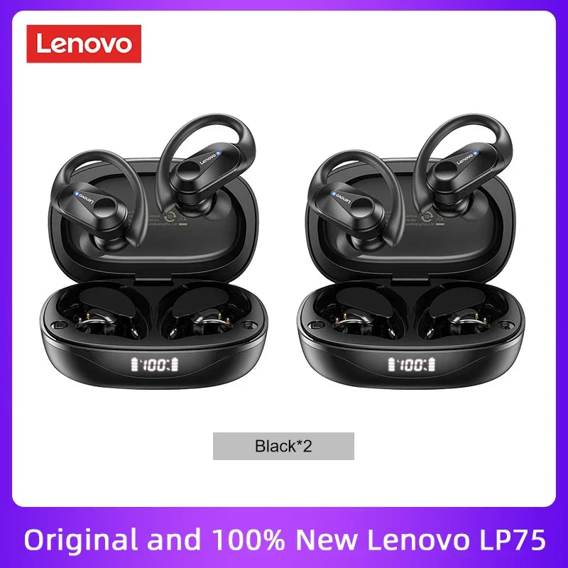 Lenovo LP75 TWS Bluetooth V5.3 Headphones Wireless LED Digital Display Earphones Noise Reduction Waterproof Headset New