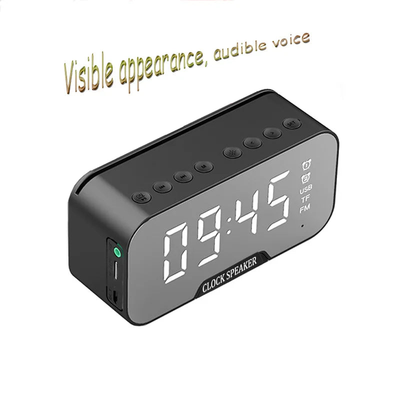 Bluetooth-compatible 5.0 Speaker 3D HIFI Stereo LED Display Mirror Bass Heavy Alarm Clock TF/FM/Aux Radio Music Column Player