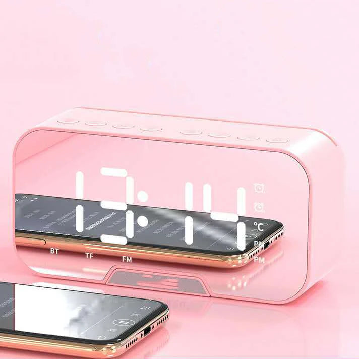 Bluetooth-compatible 5.0 Speaker 3D HIFI Stereo LED Display Mirror Bass Heavy Alarm Clock TF/FM/Aux Radio Music Column Player