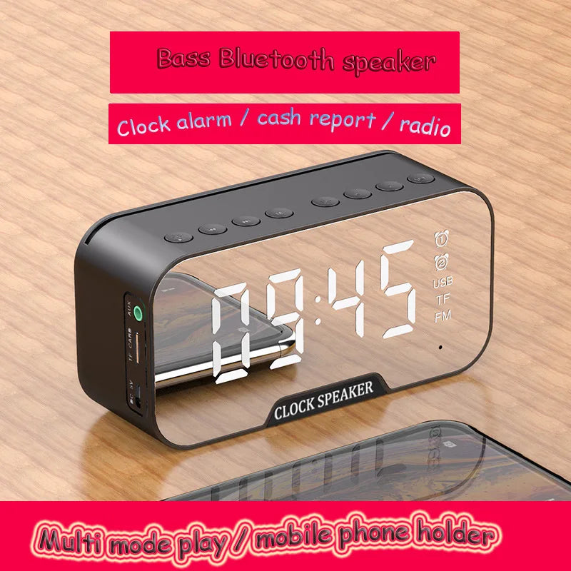 Bluetooth-compatible 5.0 Speaker 3D HIFI Stereo LED Display Mirror Bass Heavy Alarm Clock TF/FM/Aux Radio Music Column Player