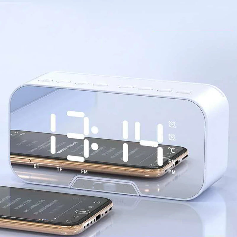 Bluetooth-compatible 5.0 Speaker 3D HIFI Stereo LED Display Mirror Bass Heavy Alarm Clock TF/FM/Aux Radio Music Column Player