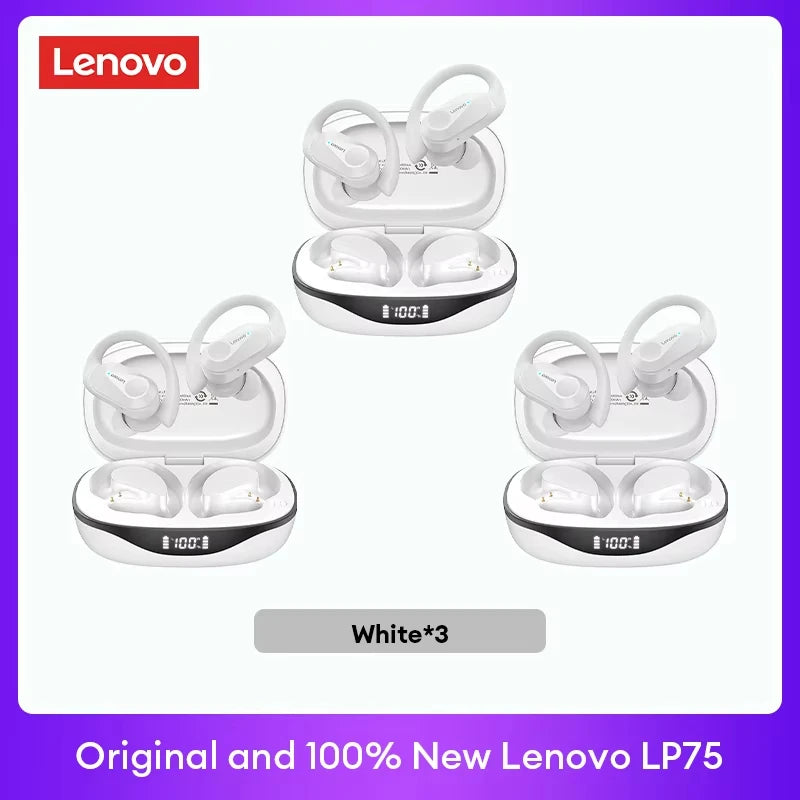 Lenovo LP75 TWS Bluetooth V5.3 Headphones Wireless LED Digital Display Earphones Noise Reduction Waterproof Headset New