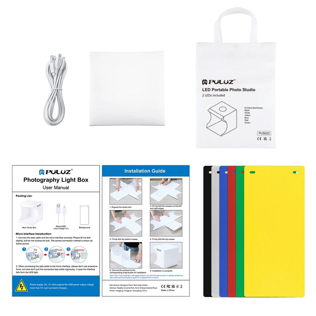 20cm Mini 2 LED Panels Folding Portable 1100LM Light Photo Lighting Studio Shooting Tent Box Kit with 6 Colors Backdrops