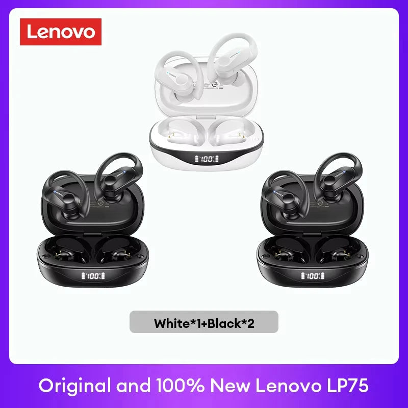Lenovo LP75 TWS Bluetooth V5.3 Headphones Wireless LED Digital Display Earphones Noise Reduction Waterproof Headset New