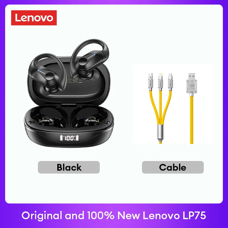 Lenovo LP75 TWS Bluetooth V5.3 Headphones Wireless LED Digital Display Earphones Noise Reduction Waterproof Headset New