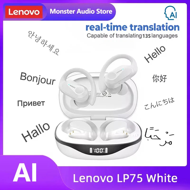 Lenovo LP75 TWS Bluetooth V5.3 Headphones Wireless LED Digital Display Earphones Noise Reduction Waterproof Headset New