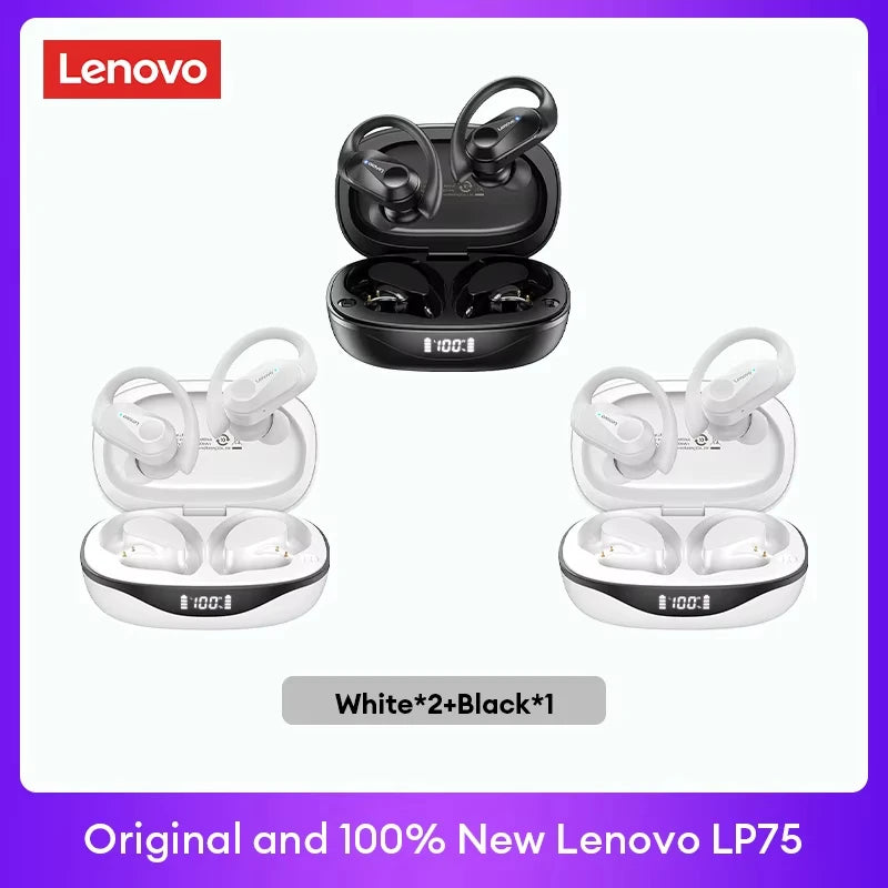 Lenovo LP75 TWS Bluetooth V5.3 Headphones Wireless LED Digital Display Earphones Noise Reduction Waterproof Headset New