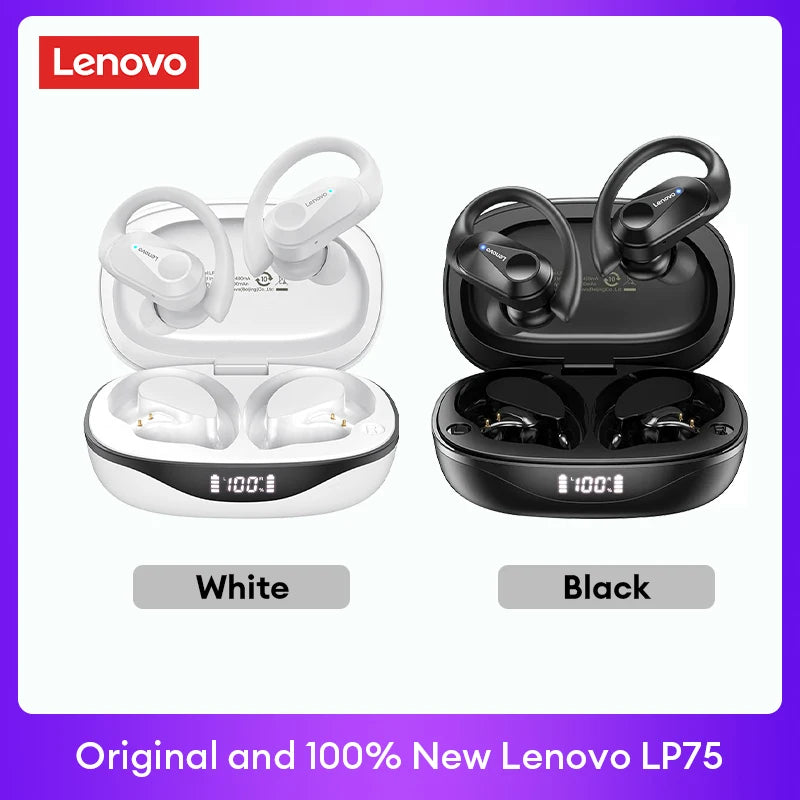 Lenovo LP75 TWS Bluetooth V5.3 Headphones Wireless LED Digital Display Earphones Noise Reduction Waterproof Headset New