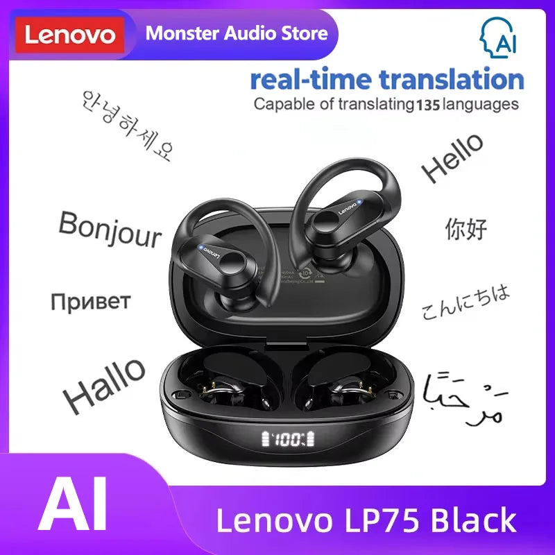 Lenovo LP75 TWS Bluetooth V5.3 Headphones Wireless LED Digital Display Earphones Noise Reduction Waterproof Headset New