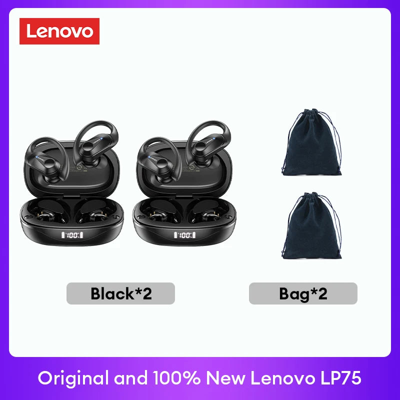 Lenovo LP75 TWS Bluetooth V5.3 Headphones Wireless LED Digital Display Earphones Noise Reduction Waterproof Headset New