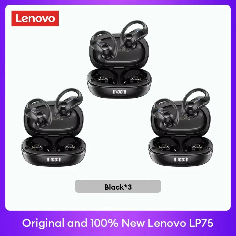 Lenovo LP75 TWS Bluetooth V5.3 Headphones Wireless LED Digital Display Earphones Noise Reduction Waterproof Headset New
