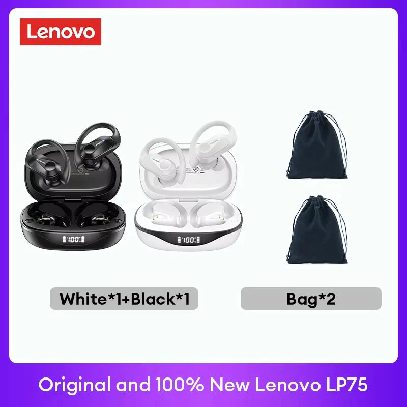 Lenovo LP75 TWS Bluetooth V5.3 Headphones Wireless LED Digital Display Earphones Noise Reduction Waterproof Headset New