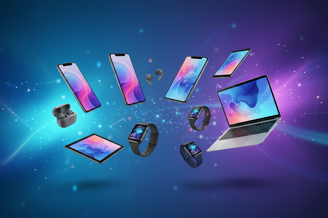 a creative background with gadgets and amazing feel for website slides